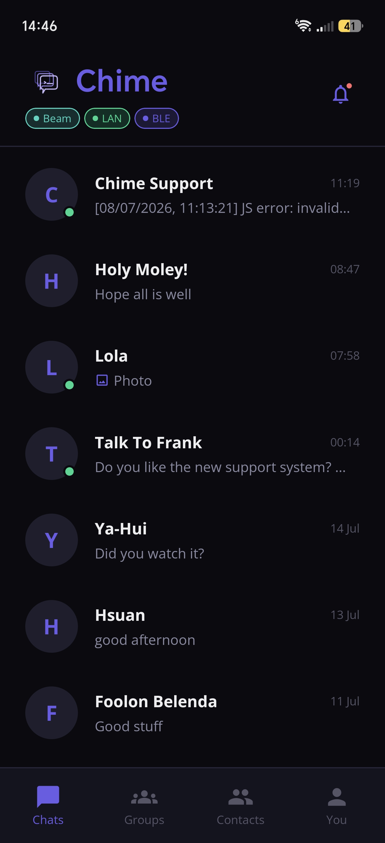 Chime chat list